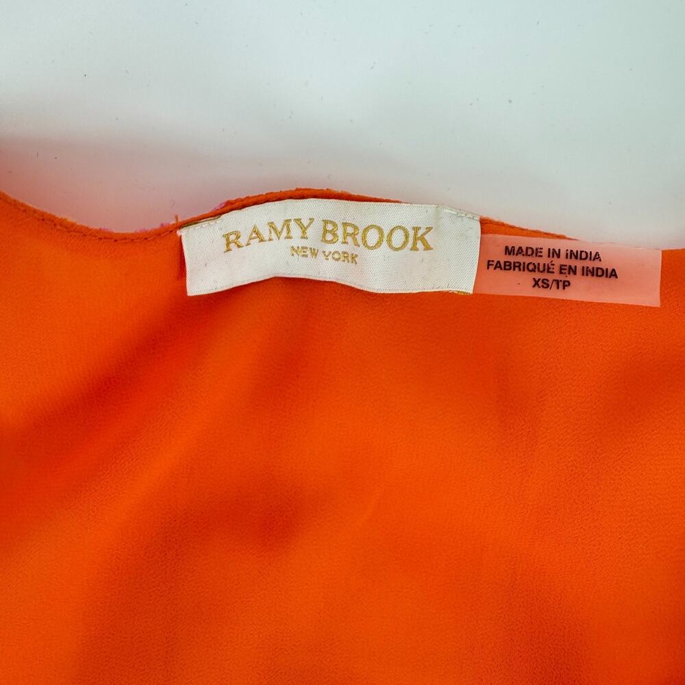 Ramy Brook Baldwin Mini Dress XS Orange Pink Floral‎ Ruffle Wrap Resort - Picture 7 of 13